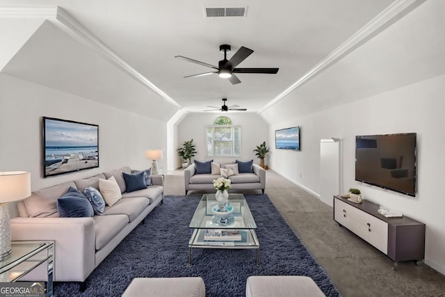 414 Dogwood Way, Canton, GA 30114 - carpeted living room featuring ceiling fan and lofted ceiling