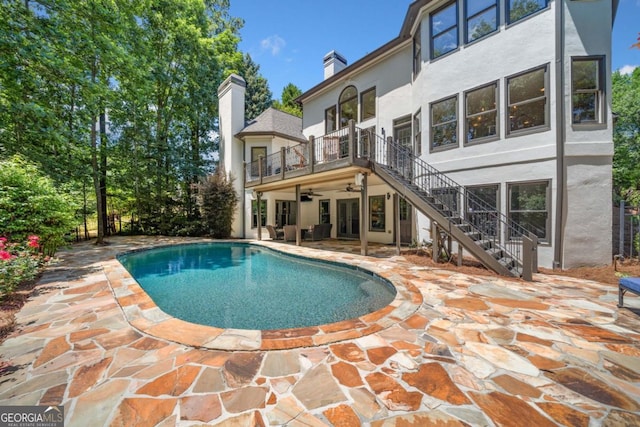 414 Dogwood Way, Canton, GA 30114 - outdoor pool featuring ceiling fan, a patio, and stairs