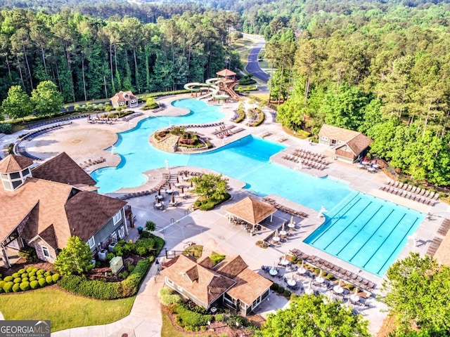 414 Dogwood Way, Canton, GA 30114 - aerial view of a pool area and a heavily wooded area