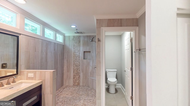 1477 Triple Creek Ct NW, Kennesaw, GA 30144 - full bath with ornamental molding, walk in shower, vanity, toilet, and tile patterned floors