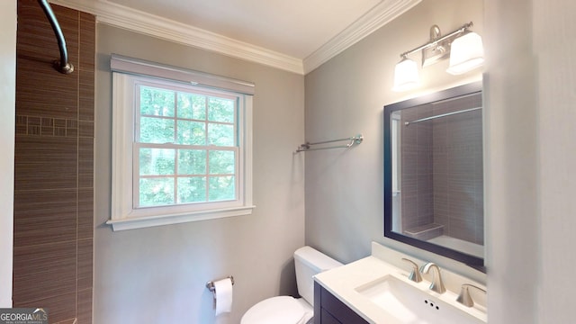 1477 Triple Creek Ct NW, Kennesaw, GA 30144 - full bathroom with toilet, vanity, ornamental molding, and a shower