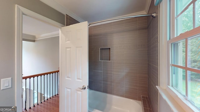 1477 Triple Creek Ct NW, Kennesaw, GA 30144 - bathroom with ornamental molding, shower / tub combination, and plenty of natural light