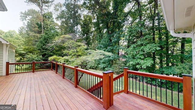 1477 Triple Creek Ct NW, Kennesaw, GA 30144 - wooden terrace featuring view of wooded area