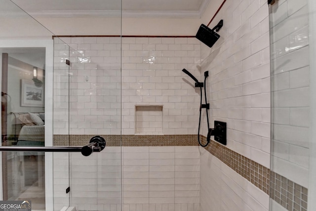 248 Riverview Trl, Roswell, GA 30075 - full bathroom with tiled shower and ornamental molding