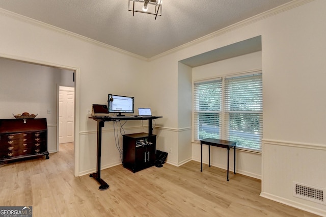 248 Riverview Trl, Roswell, GA 30075 - home office featuring crown molding, light wood-type flooring, a textured ceiling, and baseboards