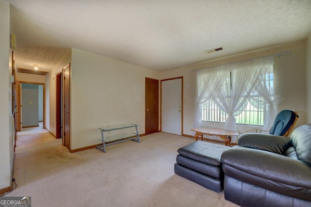 2809 S Ola Rd, Locust Grove, GA 30248 - living area featuring light colored carpet, baseboards, and a textured ceiling