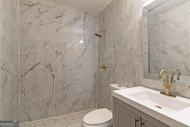 209 Forest Hill Rd, Macon, GA 31210 - bathroom with vanity, a marble finish shower, and tile walls