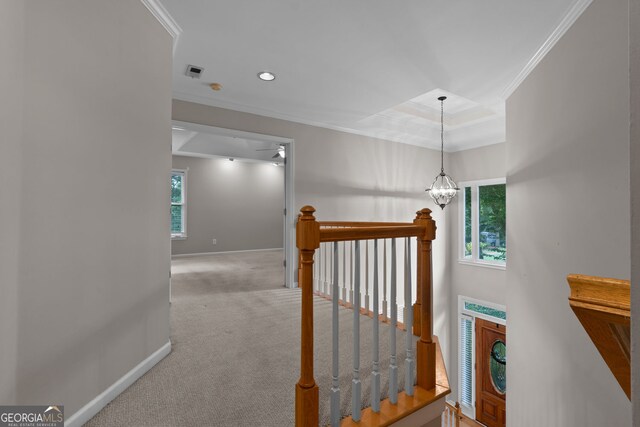 3642 Fowler Rdg, Douglasville, GA 30135 - stairway with ornamental molding, carpet flooring, baseboards, and recessed lighting