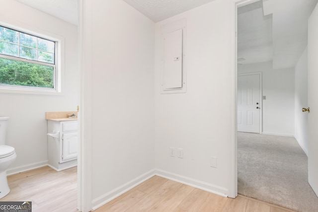 320 Edna Dr, Stockbridge, GA 30281 - hall with light wood finished floors, baseboards, and electric panel