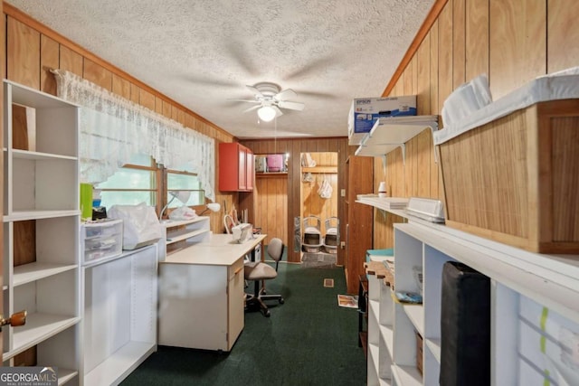 293 Timber Ridge Dr, Athens, GA 30607 - home office featuring wood walls, a ceiling fan, and a textured ceiling