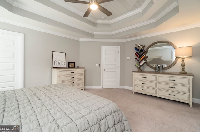 15 Jamilee Cv, Cartersville, GA 30120 - bedroom featuring a tray ceiling, light carpet, ornamental molding, and ceiling fan