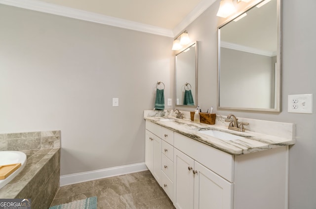 15 Jamilee Cv, Cartersville, GA 30120 - full bathroom with crown molding, double vanity, tiled bath, and baseboards