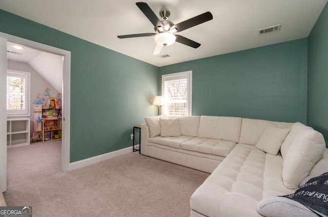 15 Jamilee Cv, Cartersville, GA 30120 - living room featuring a ceiling fan, carpet, and baseboards