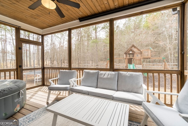 15 Jamilee Cv, Cartersville, GA 30120 - sunroom with an outdoor living space, a ceiling fan, and healthy amount of natural light