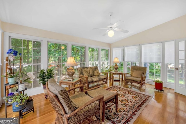 222 Mossy Pl, Alpharetta, GA 30005 - sunroom with wood finished floors, vaulted ceiling, healthy amount of natural light, and french doors