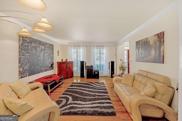 222 Mossy Pl, Alpharetta, GA 30005 - living area with wood finished floors and ornamental molding