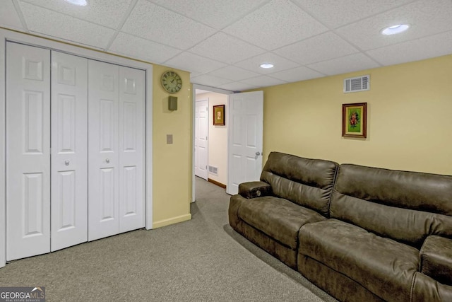 222 Mossy Pl, Alpharetta, GA 30005 - living room with carpet flooring, a paneled ceiling, recessed lighting, and baseboards