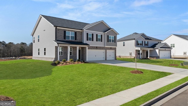712 Curb Ct, Locust Grove, GA 30248 - view of front of property with a garage, concrete driveway, brick siding, and a front lawn
