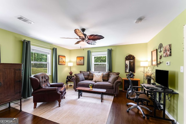 212 Postell Rd, Dallas, GA 30157 - living room featuring healthy amount of natural light, wood finished floors, and ceiling fan