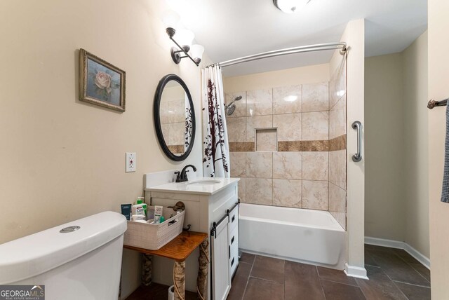 212 Postell Rd, Dallas, GA 30157 - bathroom featuring shower / bathtub combination with curtain, vanity, and tile patterned flooring