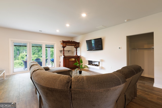 1225 Hibiscus Way, Mcdonough, GA 30253 - living room with dark wood-type flooring, baseboards, recessed lighting, and a fireplace