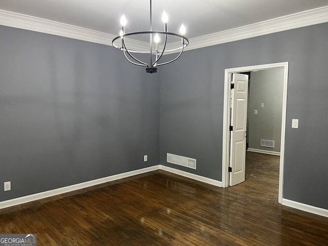 730 Redlion Run, Alpharetta, GA 30022 - unfurnished room with a chandelier, ornamental molding, baseboards, and dark wood-style floors