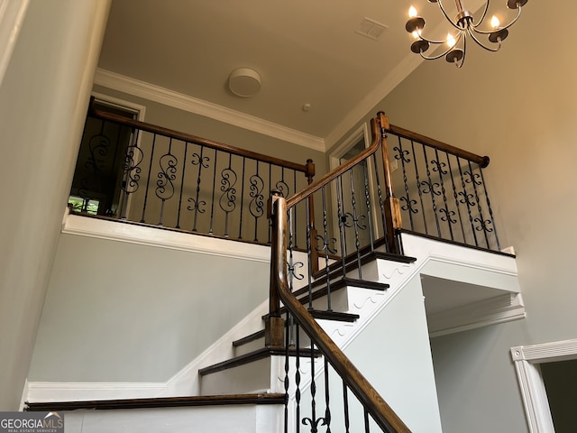 730 Redlion Run, Alpharetta, GA 30022 - stairs featuring ornamental molding and a chandelier