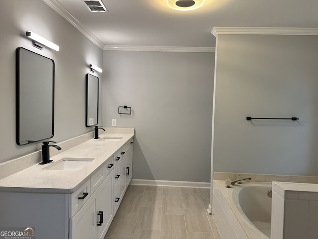 730 Redlion Run, Alpharetta, GA 30022 - bathroom with double vanity, a bath, crown molding, and baseboards