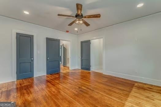 2 E 10th St SW, Rome, GA 30161 - empty room featuring baseboards, a ceiling fan, wood finished floors, and recessed lighting