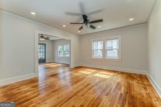 2 E 10th St SW, Rome, GA 30161 - empty room with a ceiling fan, baseboards, light wood-style flooring, and recessed lighting