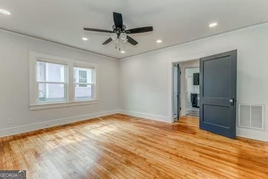2 E 10th St SW, Rome, GA 30161 - empty room with baseboards, a ceiling fan, light wood-style flooring, and recessed lighting