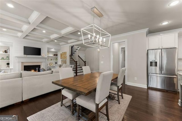 3317 Sweetleaf Ln, Buford, GA 30519 - dining space featuring stairway, recessed lighting, baseboards, a chandelier, and dark wood-type flooring