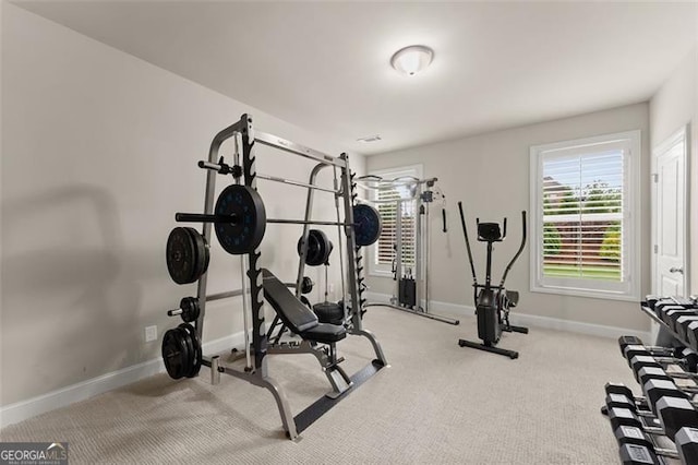 3317 Sweetleaf Ln, Buford, GA 30519 - exercise room featuring carpet floors, baseboards, and plenty of natural light
