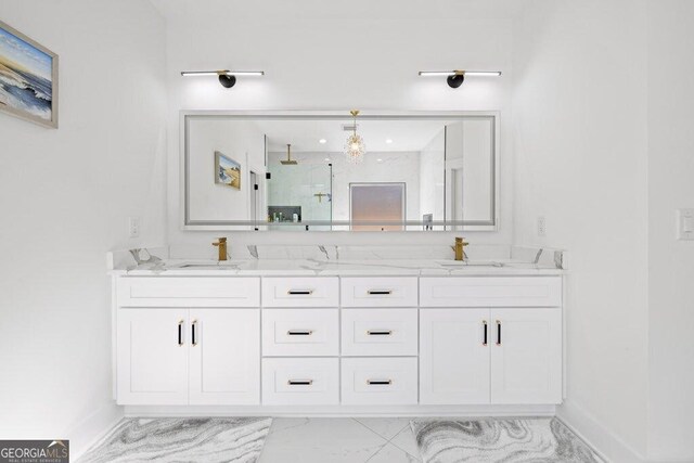 29 Cedar Blf, Winder, GA 30680 - full bathroom featuring marble finish floors, double vanity, and a shower