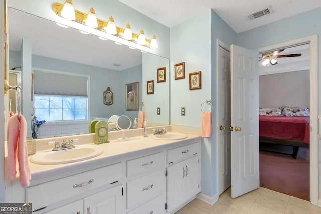 239 Taylors Farm Dr, Canton, GA 30115 - ensuite bathroom featuring double vanity, tile patterned flooring, and ceiling fan