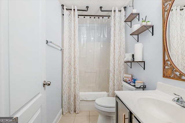 4348 Tillage Path, Douglasville, GA 30135 - bathroom with shower / bath combo, toilet, vanity, and tile patterned floors
