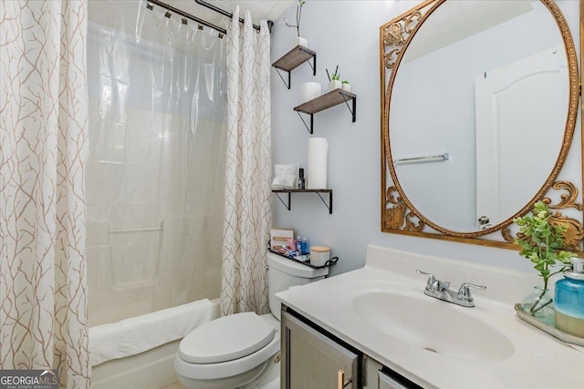 4348 Tillage Path, Douglasville, GA 30135 - bathroom featuring vanity, toilet, and shower / bath combo with shower curtain