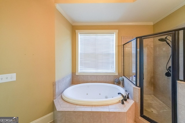 168 Observation Pt, Dallas, GA 30132 - full bath with a whirlpool tub, a stall shower, and crown molding