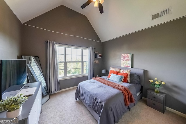 168 Observation Pt, Dallas, GA 30132 - bedroom featuring light carpet, vaulted ceiling, baseboards, and a ceiling fan