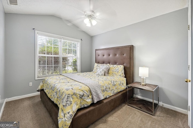 11529 Vinea Ln, Hampton, GA 30228 - carpeted bedroom featuring baseboards, lofted ceiling, and a ceiling fan