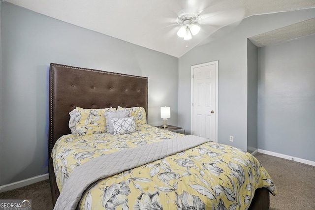 11529 Vinea Ln, Hampton, GA 30228 - bedroom featuring carpet flooring, lofted ceiling, baseboards, and ceiling fan