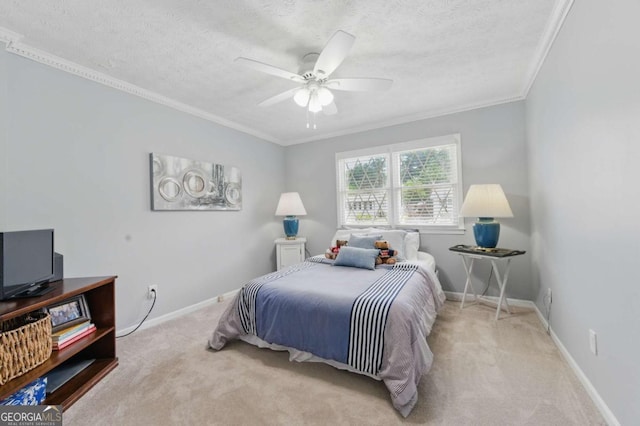 4205 Jeri Lynn Ct, Tucker, GA 30084 - bedroom featuring carpet, crown molding, a textured ceiling, baseboards, and ceiling fan