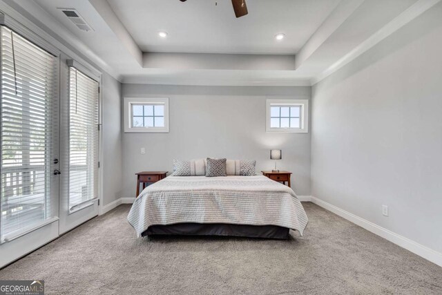 3108 Huntington Pl, Milton, GA 30004 - bedroom featuring access to exterior, a raised ceiling, multiple windows, and carpet
