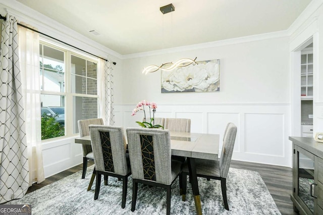 282 Brant Cir, Jefferson, GA 30549 - dining room featuring a decorative wall, dark wood-style floors, ornamental molding, and a wainscoted wall