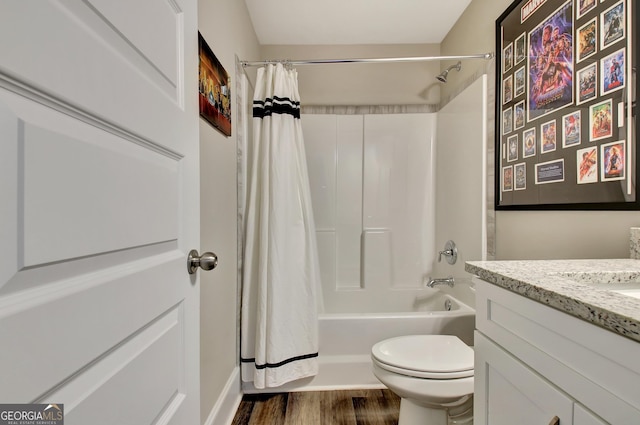 234 Thyme Leaf Way, Locust Grove, GA 30248 - full bath featuring vanity, wood finished floors, shower / tub combo with curtain, and toilet