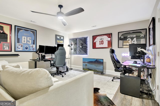 234 Thyme Leaf Way, Locust Grove, GA 30248 - office space with wood finished floors, ceiling fan, and baseboards