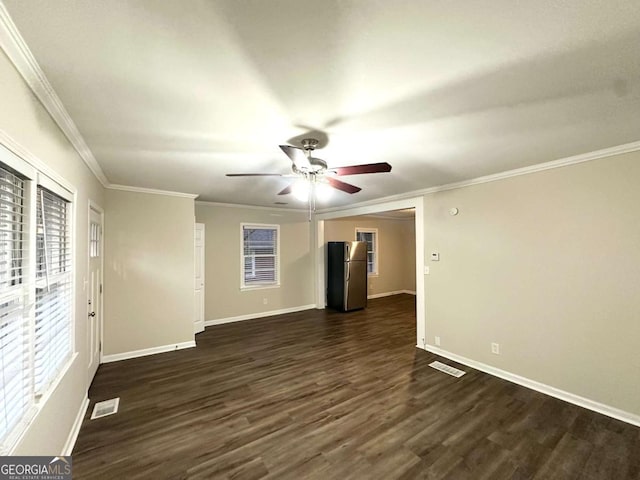 2239 Nelms Dr SW, Atlanta, GA 30315 - unfurnished room featuring a ceiling fan, dark wood-style floors, baseboards, and ornamental molding
