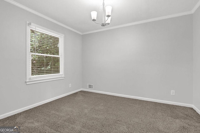 752 Roxboro Trce, Lawrenceville, GA 30044 - unfurnished room featuring crown molding, a chandelier, baseboards, and dark colored carpet