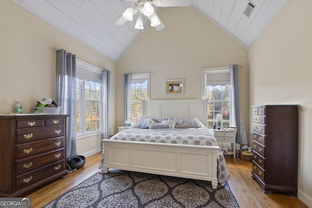 572 Austin Rd, Newnan, GA 30263 - bedroom featuring multiple windows, wood finished floors, ceiling fan, and high vaulted ceiling