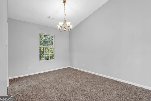 6541 Lazy Creek Ct, Lithonia, GA 30058 - carpeted empty room with a chandelier, baseboards, and lofted ceiling